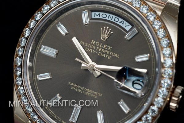 ROLEX DAY-DATE 40 18K ROSE GOLD DIAMOND BEZEL 228345RBR
