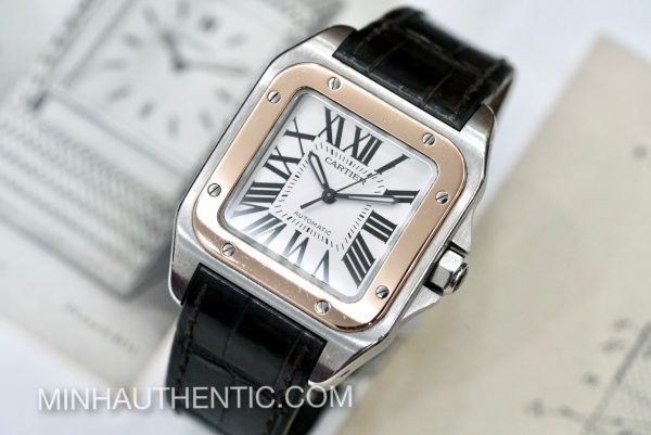 Cartier Santos 100 Medium 18k Rose Gold/Steel W20107X7 - Ảnh 3