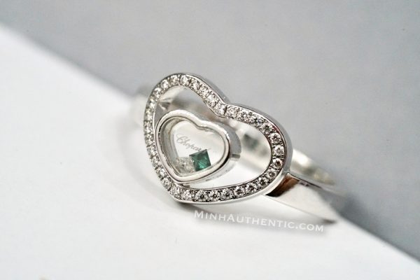 Chopard Happy Diamond 18k White Gold Diamond/Emerald Ring - Ảnh 4
